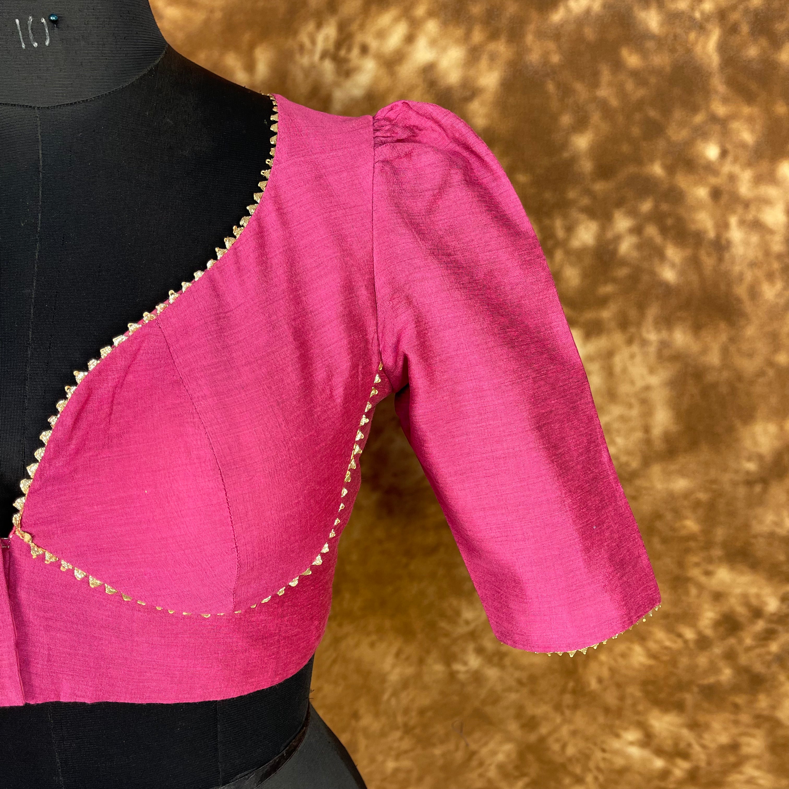 Punchy Pink Pink Coloured Chanderi Silk Ready to Wear Blouse - kapda Tailor - Distacart