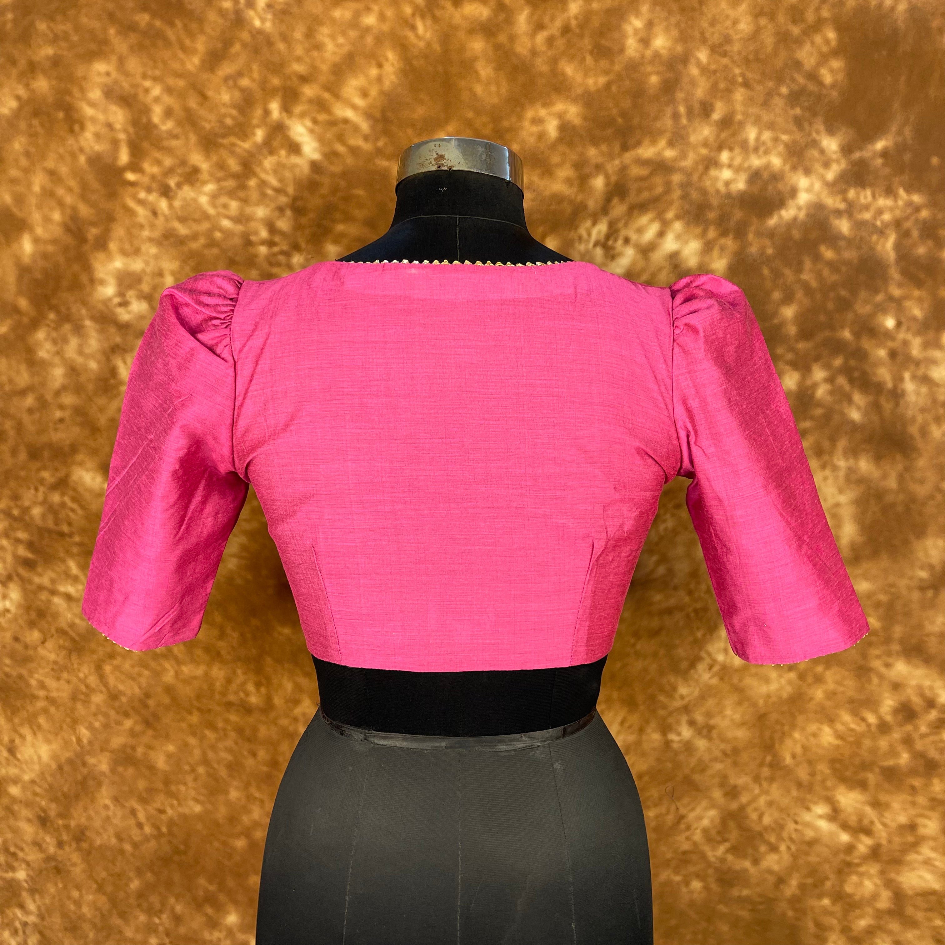 Punchy Pink Pink Coloured Chanderi Silk Ready to Wear Blouse - kapda Tailor - Distacart