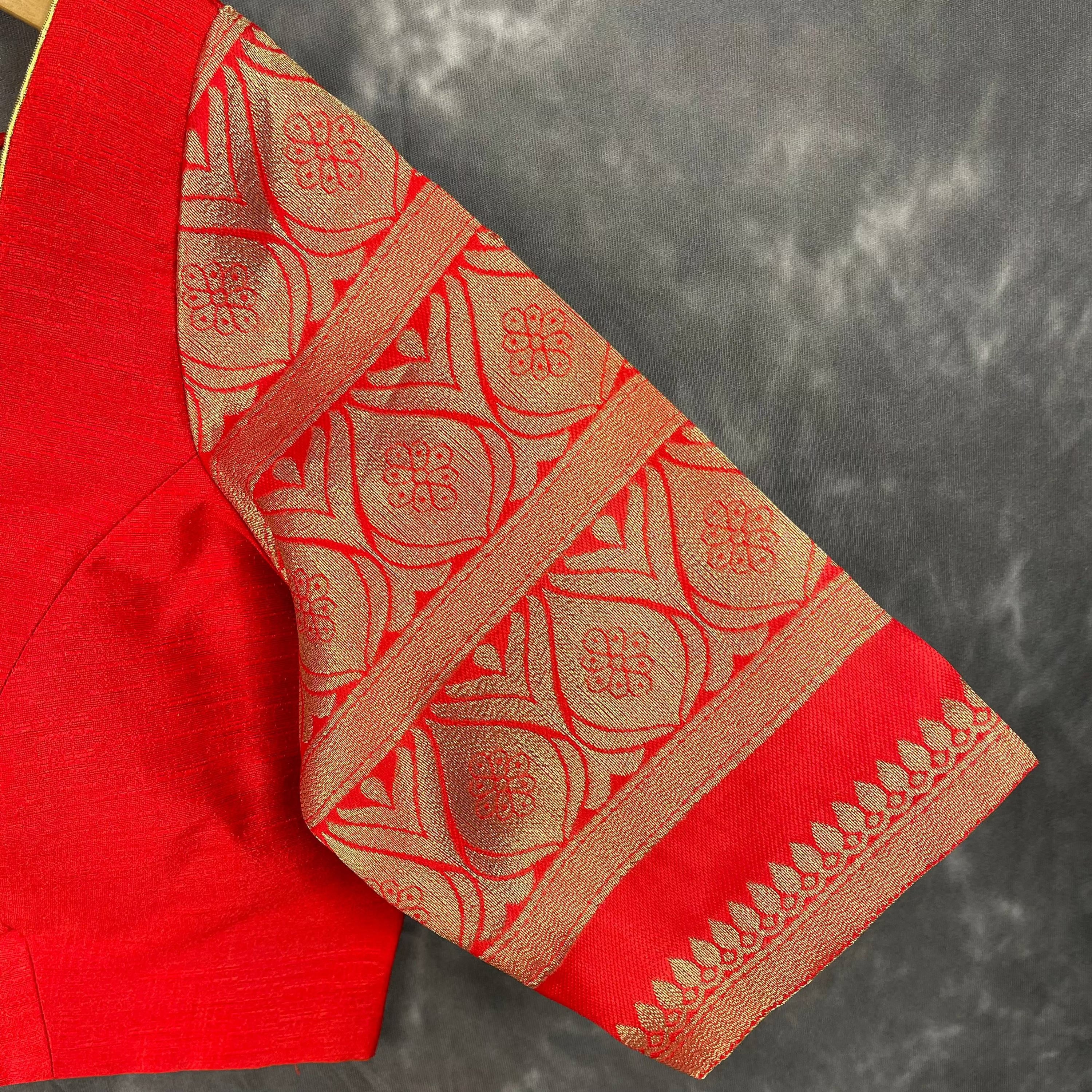 Suhaagan ki Laali Red Coloured Silk /Brocket Ready to Wear Blouse - kapda Tailor - Distacart