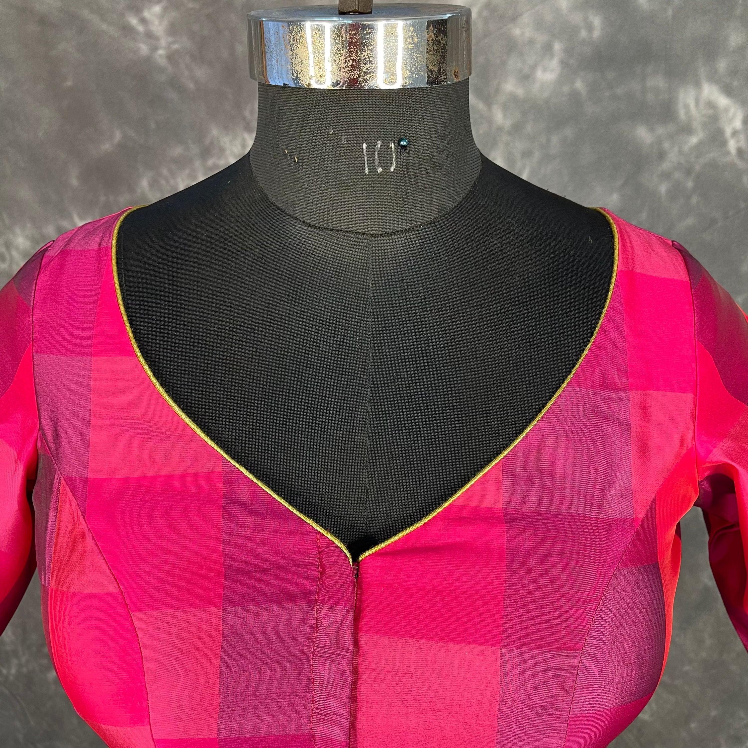 Piped Pleasure Rani Pink Coloured Silk Ready to Wear Blouse - kapda Tailor - Distacart