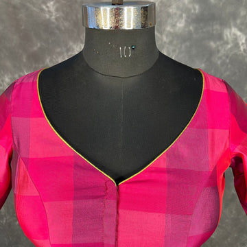 Piped Pleasure Rani Pink Coloured Silk Ready to Wear Blouse - kapda Tailor - Distacart