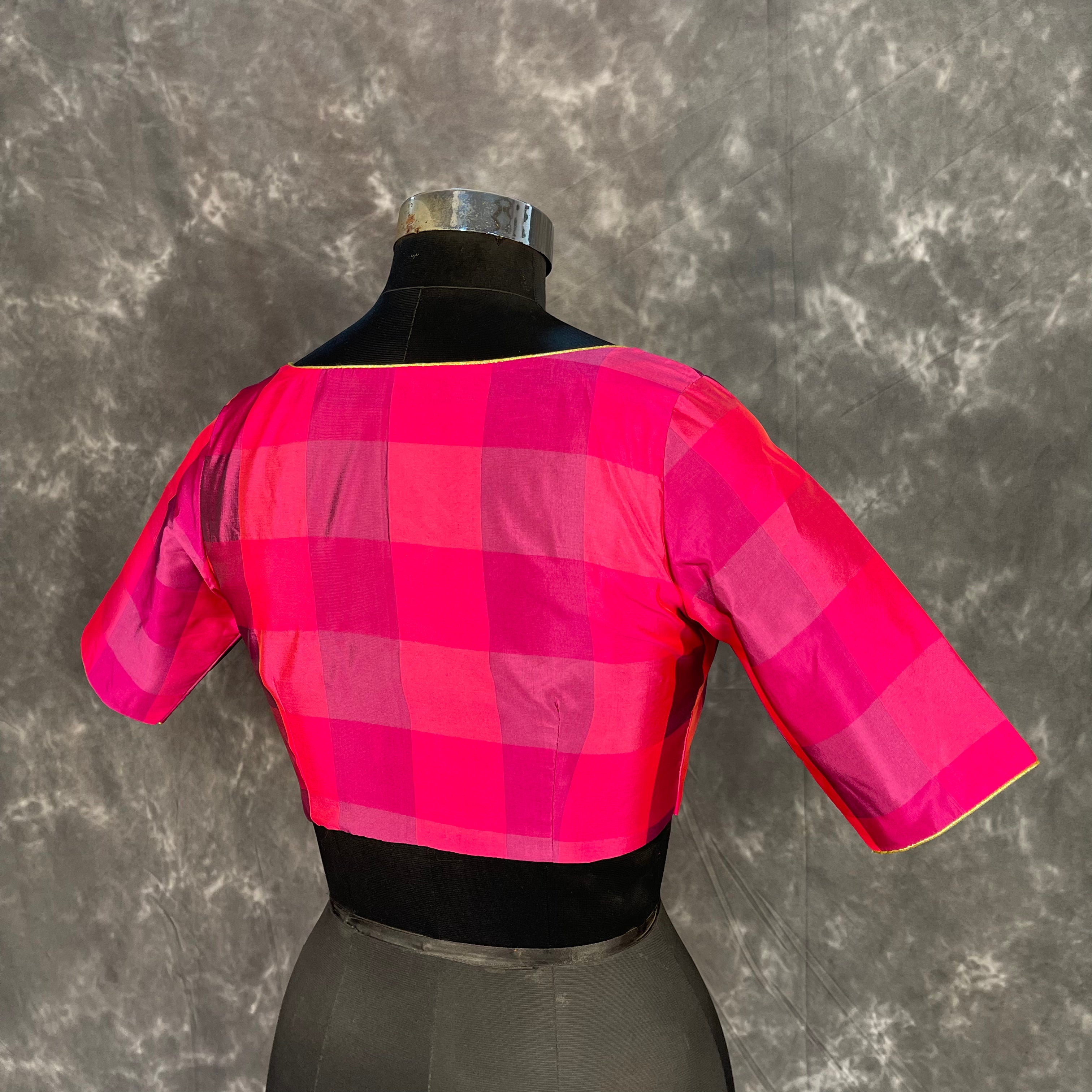 Piped Pleasure Rani Pink Coloured Silk Ready to Wear Blouse - kapda Tailor - Distacart