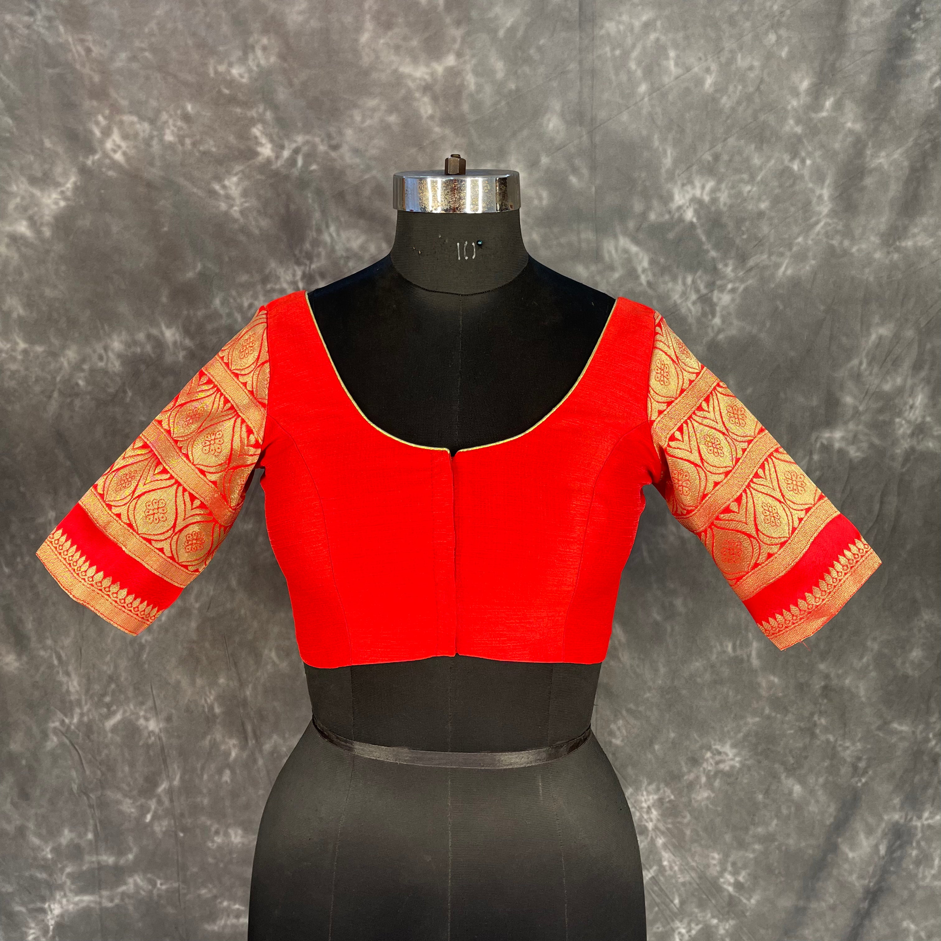 Suhaagan ki Laali Red Coloured Silk /Brocket Ready to Wear Blouse - kapda Tailor - Distacart
