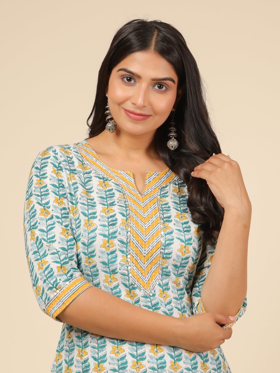Aramya Straight Soft Cotton Floral Print Women's Kurta - White - Distacart