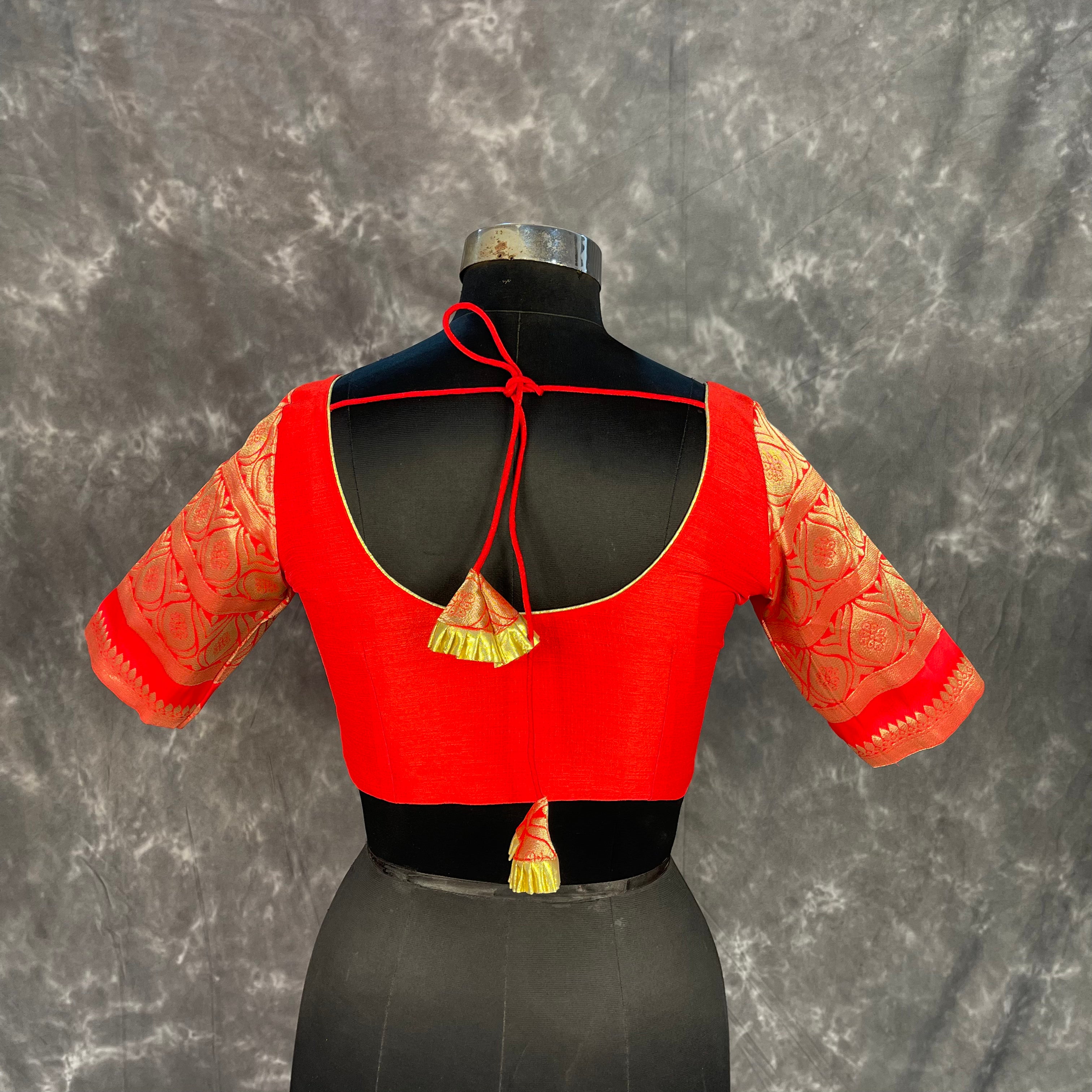 Suhaagan ki Laali Red Coloured Silk /Brocket Ready to Wear Blouse - kapda Tailor - Distacart