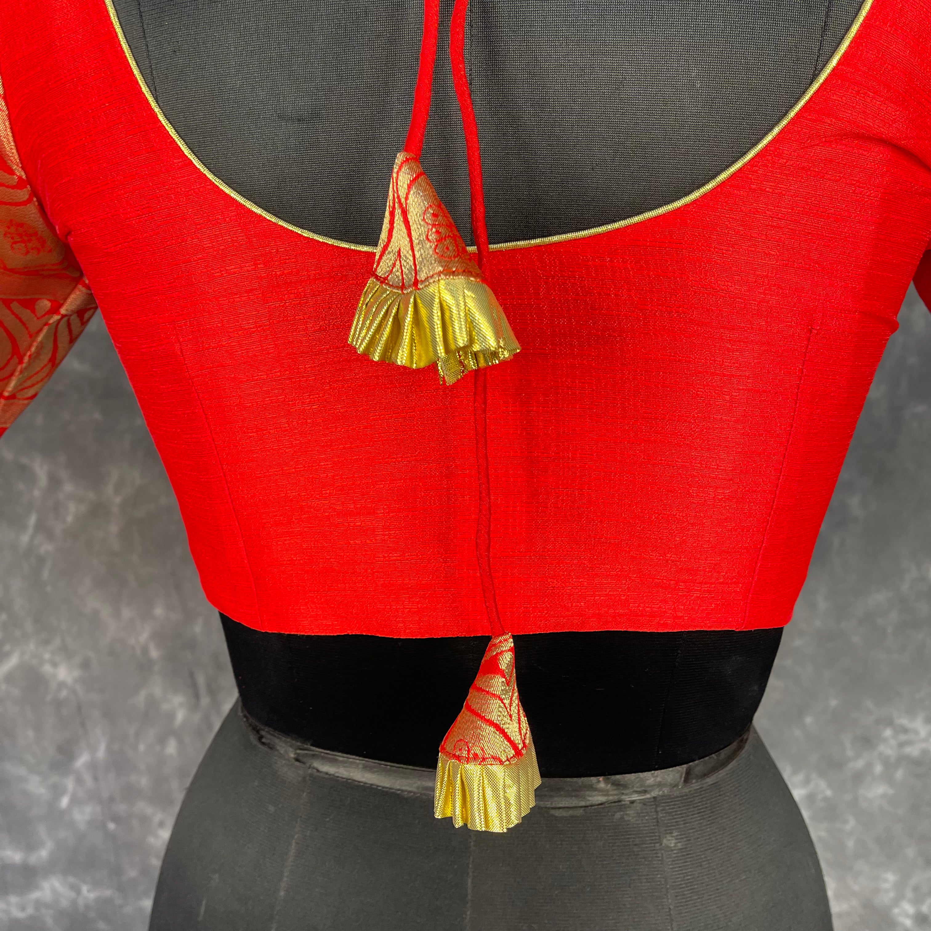 Suhaagan ki Laali Red Coloured Silk /Brocket Ready to Wear Blouse - kapda Tailor - Distacart