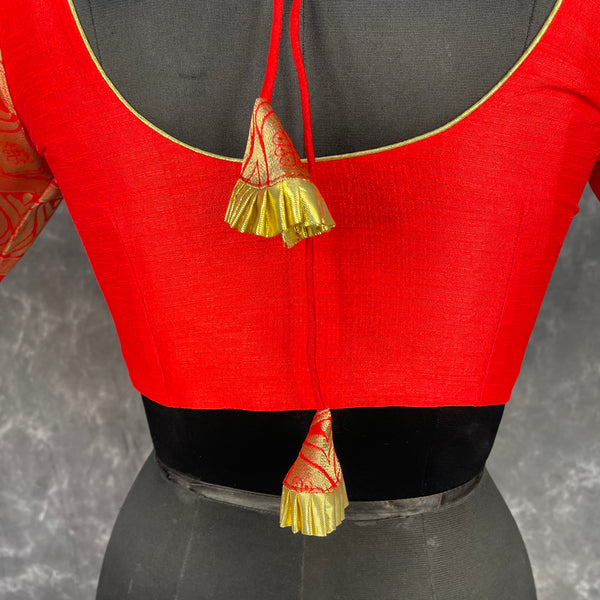 Suhaagan ki Laali Red Coloured Silk /Brocket Ready to Wear Blouse - kapda Tailor - Distacart