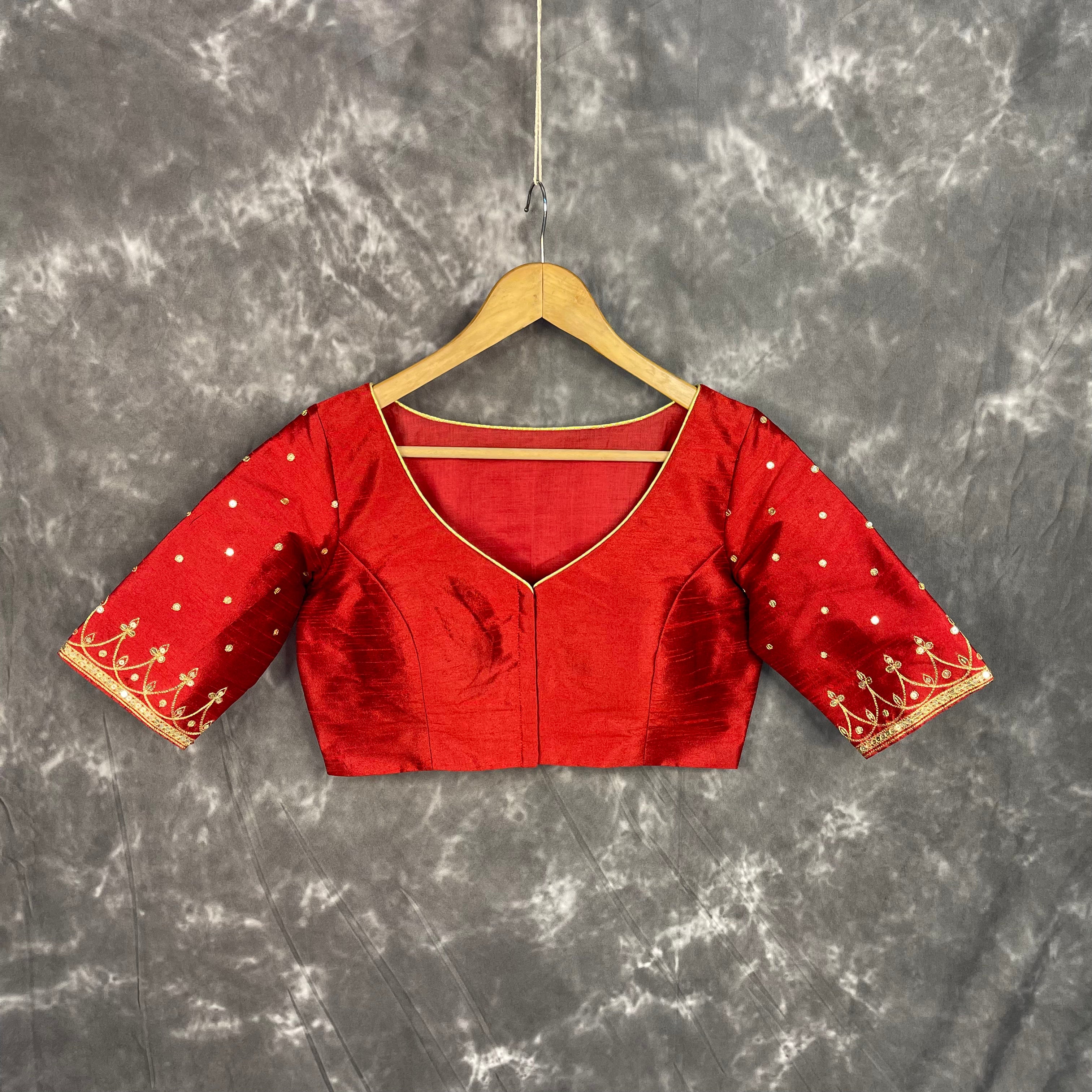 Chaatak Laal Red Coloured Art Row Silk Ready to Wear Blouse - kapda Tailor - Distacart