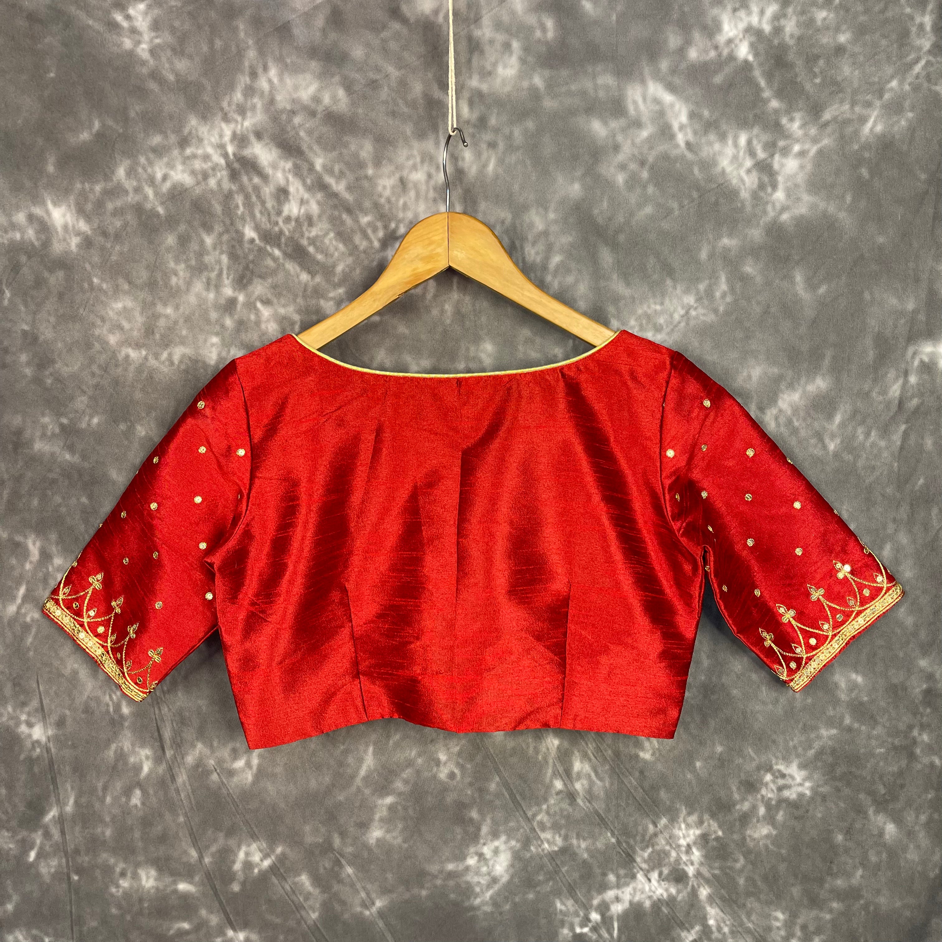 Chaatak Laal Red Coloured Art Row Silk Ready to Wear Blouse - kapda Tailor - Distacart