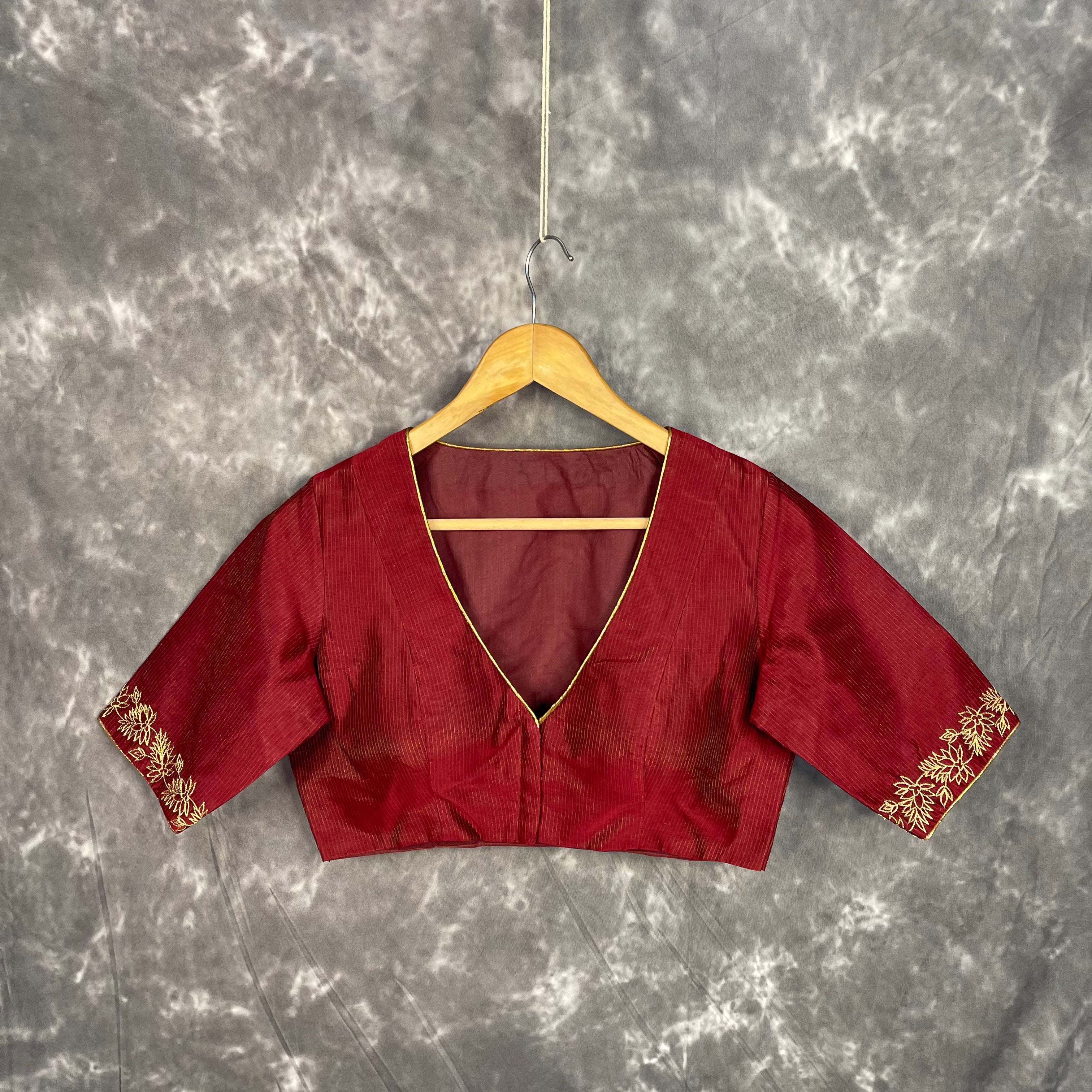 Ehsaas Maroon Coloured Silk Ready to Wear Blouse - kapda Tailor - Distacart