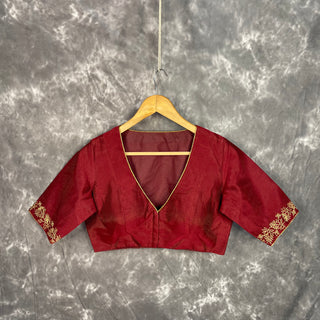 Ehsaas Maroon Coloured Silk Ready to Wear Blouse - kapda Tailor - Distacart