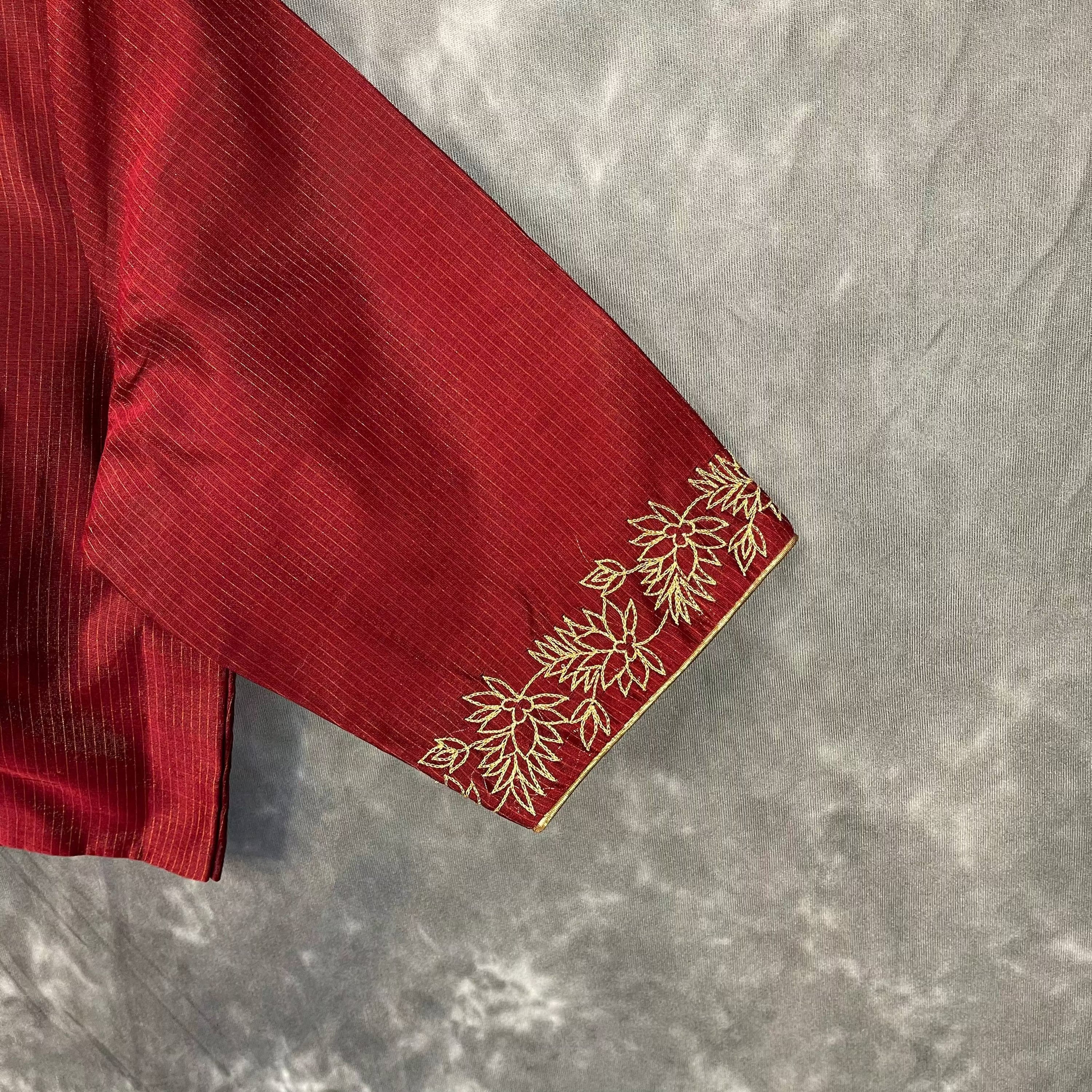 Ehsaas Maroon Coloured Silk Ready to Wear Blouse - kapda Tailor - Distacart