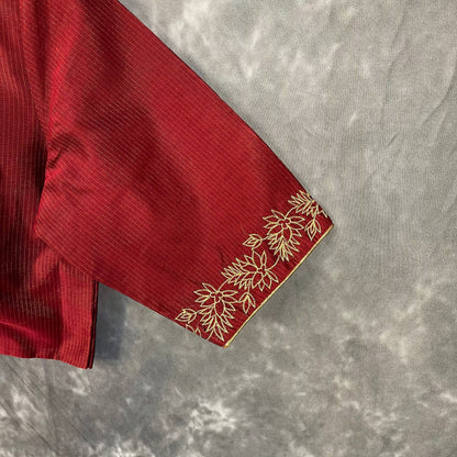 Ehsaas Maroon Coloured Silk Ready to Wear Blouse - kapda Tailor - Distacart
