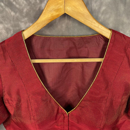 Ehsaas Maroon Coloured Silk Ready to Wear Blouse - kapda Tailor - Distacart
