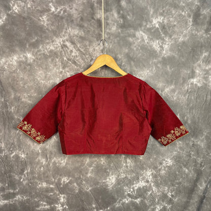 Ehsaas Maroon Coloured Silk Ready to Wear Blouse - kapda Tailor - Distacart