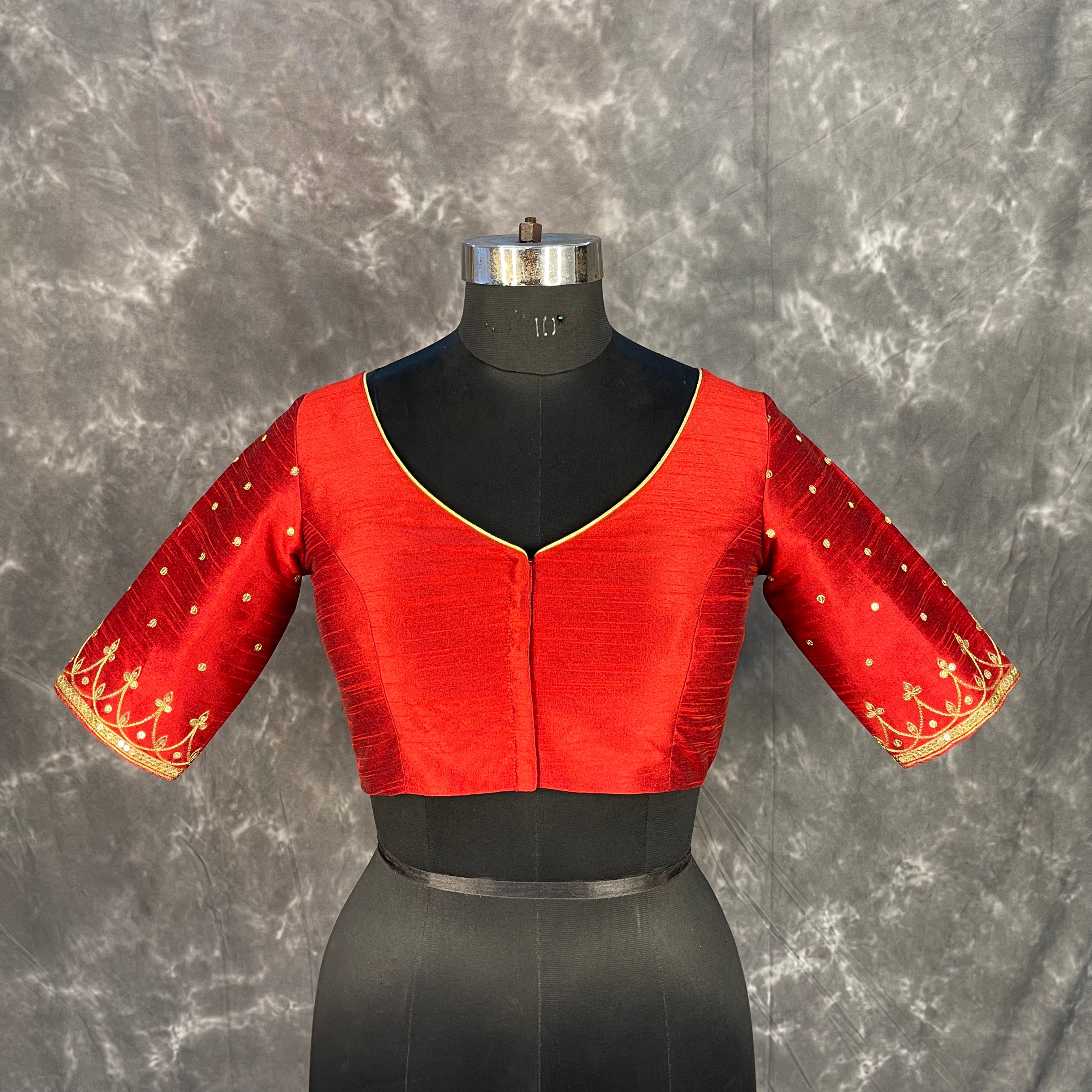 Chaatak Laal Red Coloured Art Row Silk Ready to Wear Blouse - kapda Tailor - Distacart