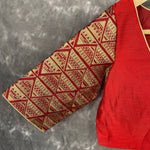 Thumbnail for Azaad Paanchi Dark Red Coloured Chanderi Silk / Brocket Ready to Wear Blouse - kapda Tailor - Distacart