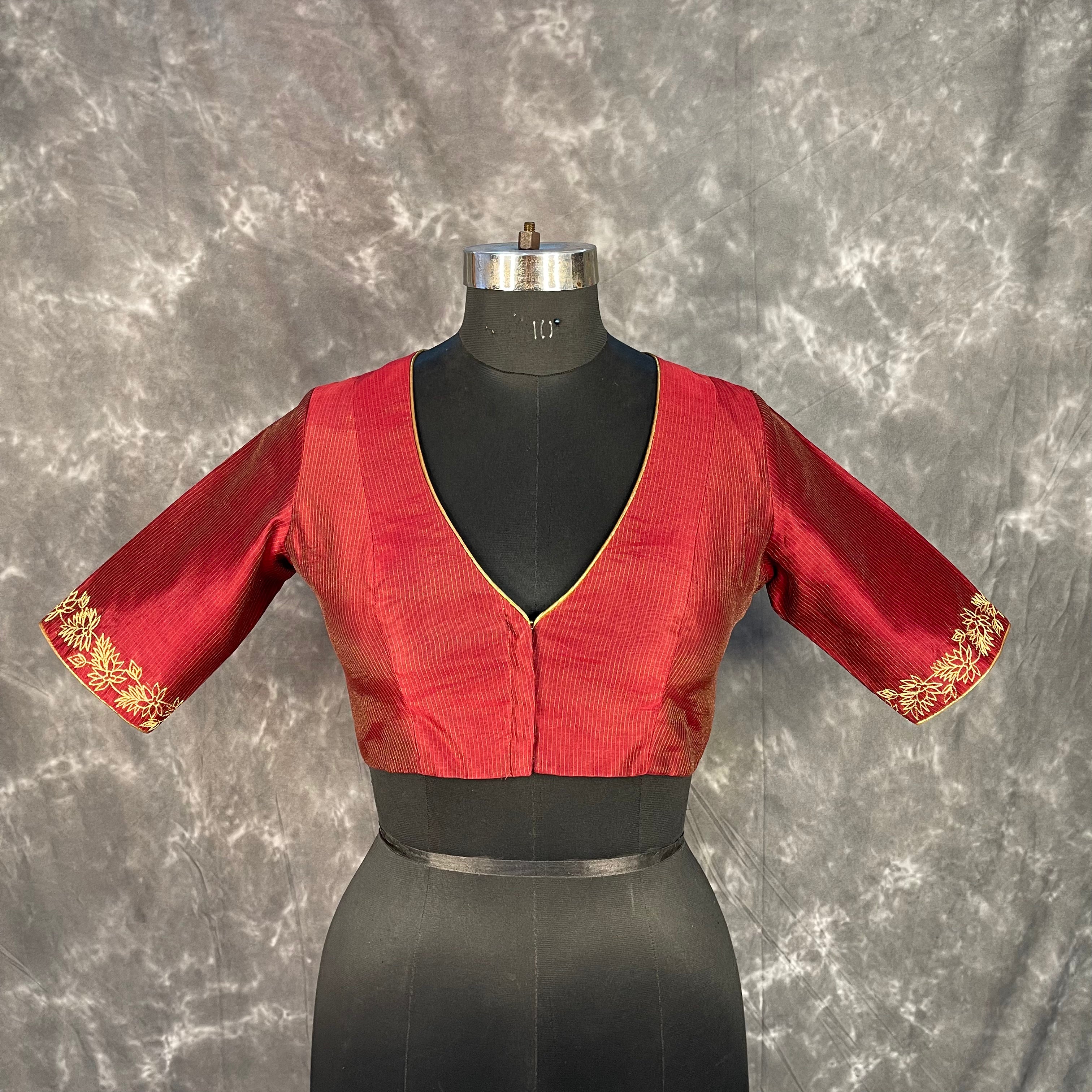 Ehsaas Maroon Coloured Silk Ready to Wear Blouse - kapda Tailor - Distacart