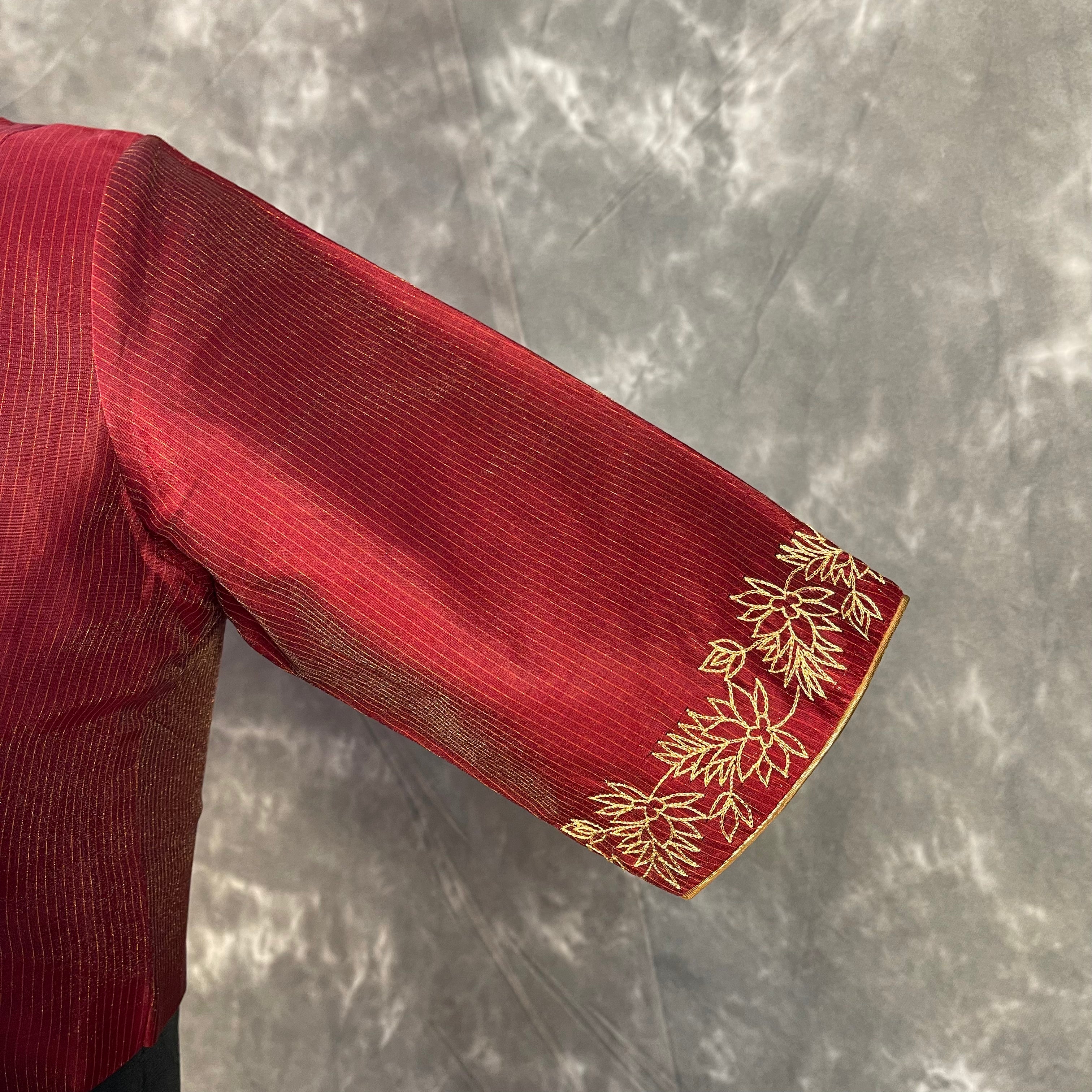 Ehsaas Maroon Coloured Silk Ready to Wear Blouse - kapda Tailor - Distacart