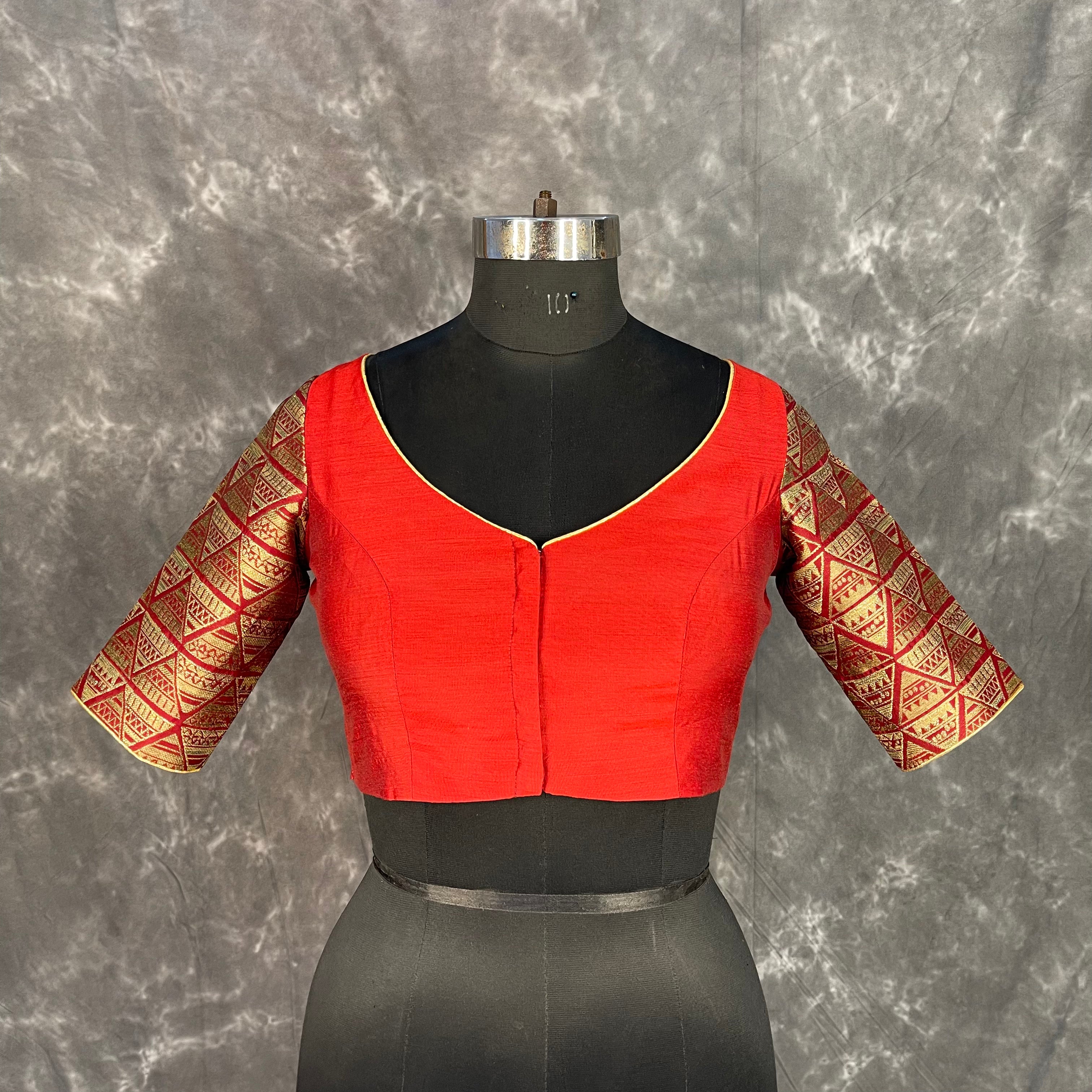 Azaad Paanchi Dark Red Coloured Chanderi Silk / Brocket Ready to Wear Blouse - kapda Tailor - Distacart