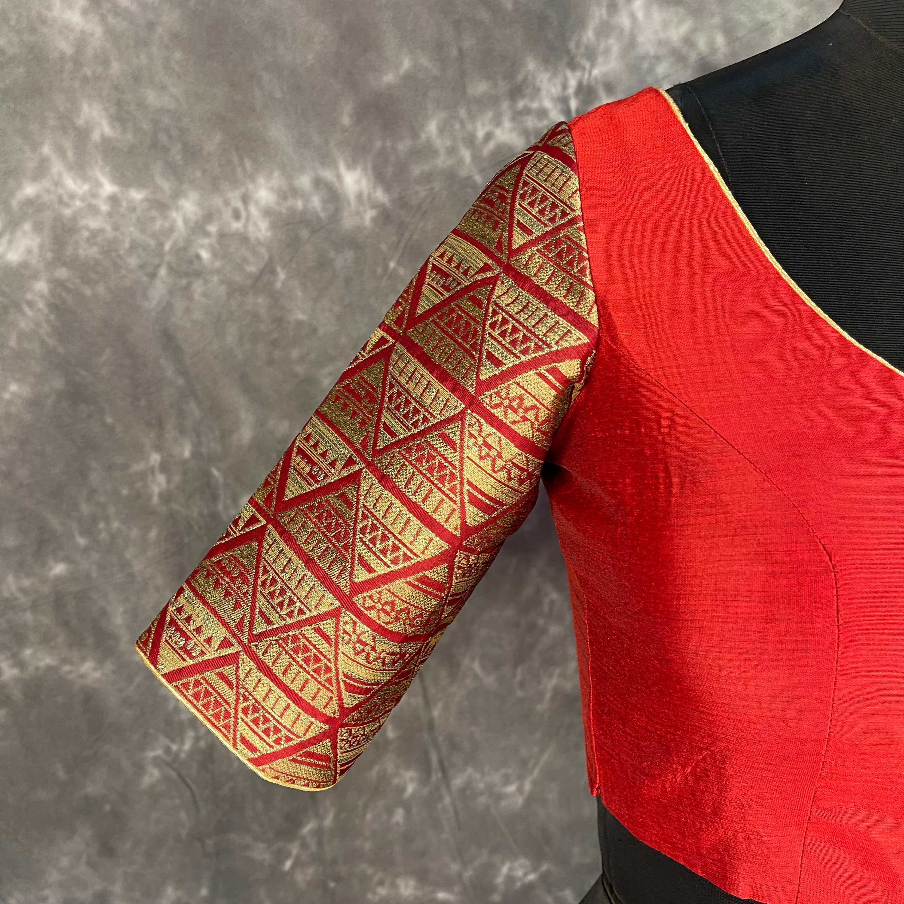 Azaad Paanchi Dark Red Coloured Chanderi Silk / Brocket Ready to Wear Blouse - kapda Tailor - Distacart