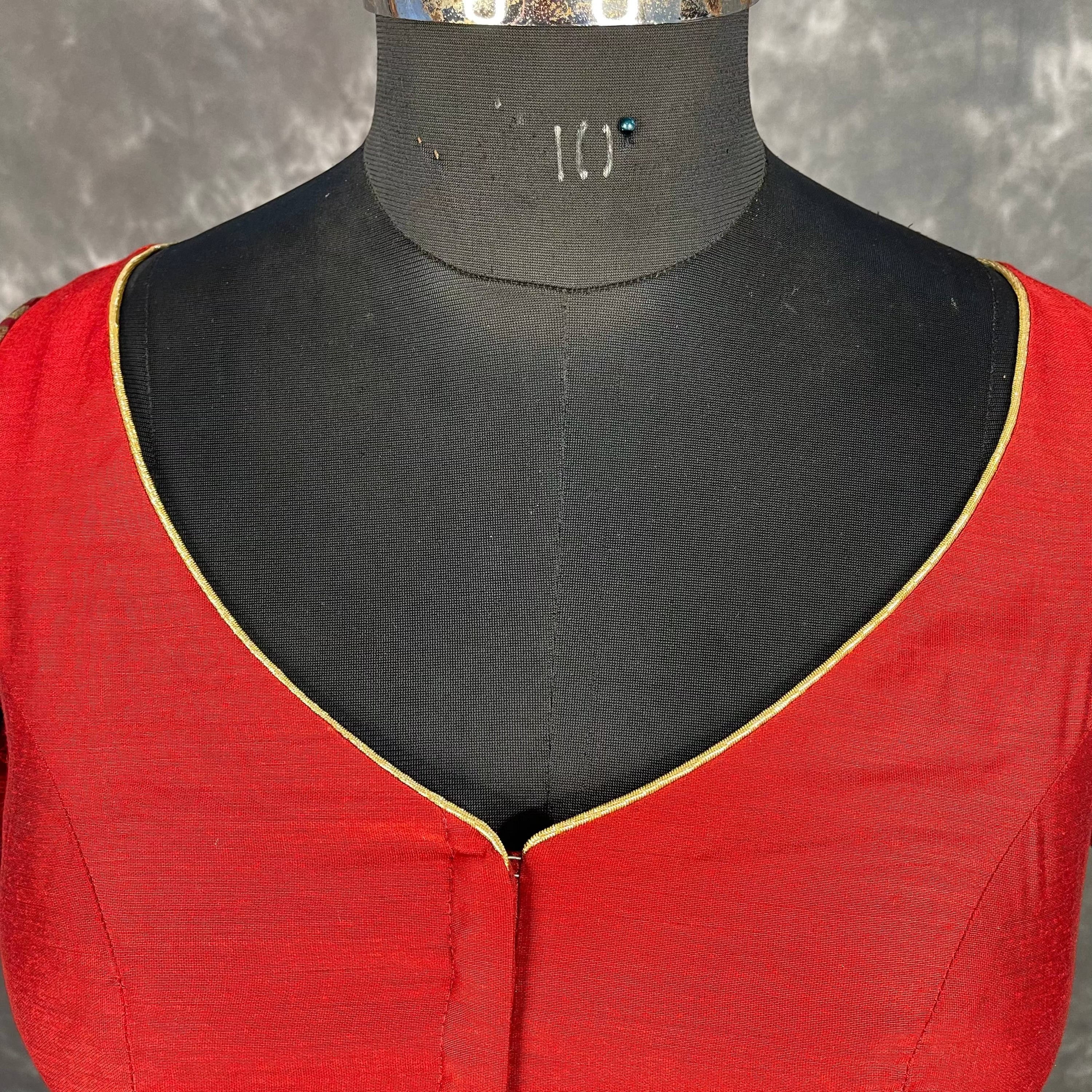 Azaad Paanchi Dark Red Coloured Chanderi Silk / Brocket Ready to Wear Blouse - kapda Tailor - Distacart