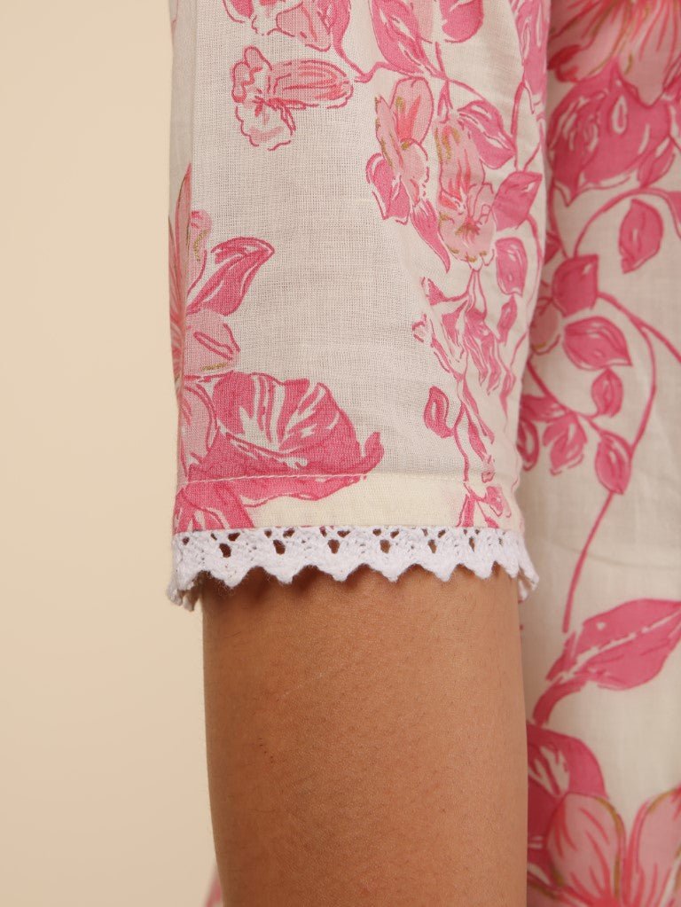 Aramya Straight Soft Cotton Floral Print Women's Kurta - White - Distacart