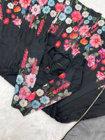 Thumbnail for Lorenvalley Fashion Black Soft Organza Silk With Floral Print Fully Flared Anarkali Pant With Dupatta Set - Black - Distacart