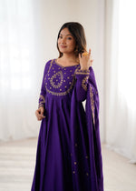 Thumbnail for Evanik Women Purple Embroidered Beads Work Anarkali Kurta with Dupatta - Distacart