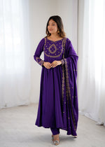 Thumbnail for Evanik Women Purple Embroidered Beads Work Anarkali Kurta with Dupatta - Distacart