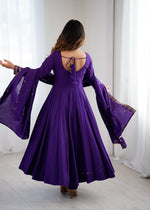 Thumbnail for Evanik Women Purple Embroidered Beads Work Anarkali Kurta with Dupatta - Distacart