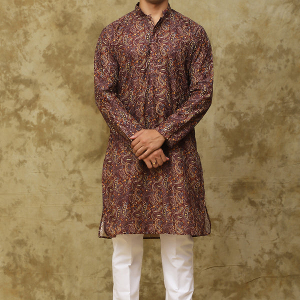 Bluesaanchi Men's Chikankari Embroidered Kurta Set - Brown - Distacart