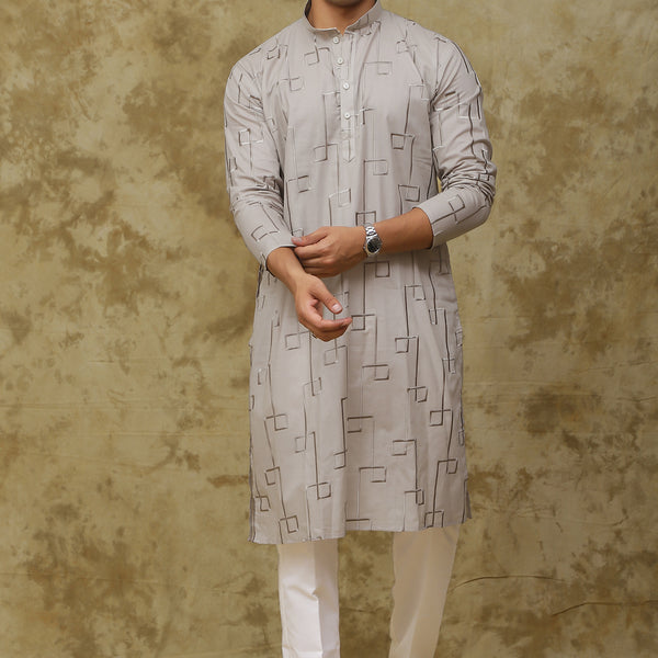 Bluesaanchi Men's Cotton Zari Embroidered Kurta Set - Grey - Distacart