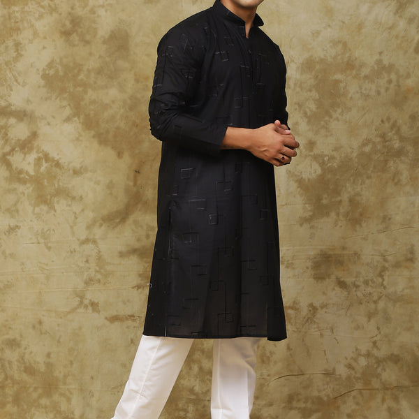Bluesaanchi Men's Cotton Zari Embroidered Kurta Set - Black - Distacart