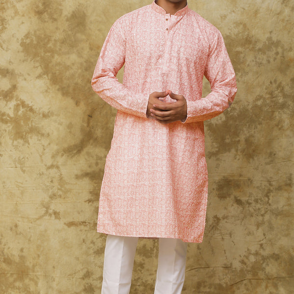 Bluesaanchi Men's Cotton Embroidered Kurta Set - Pink Sun Boota - Distacart