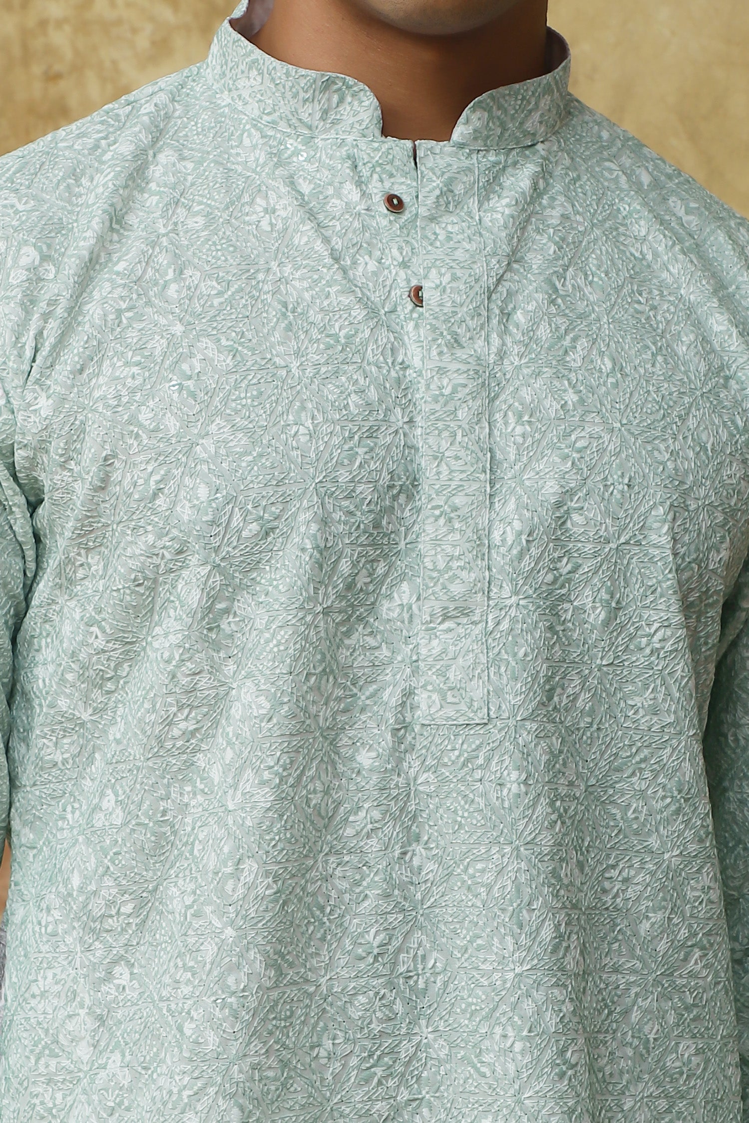 Bluesaanchi Men's Chikankari Embroidered Kurta Set - Light Green - Distacart