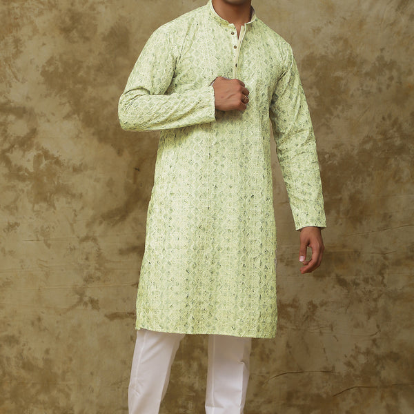 Bluesaanchi Men's Chikankari Embroidered Kurta Set - Lemon Yellow - Distacart