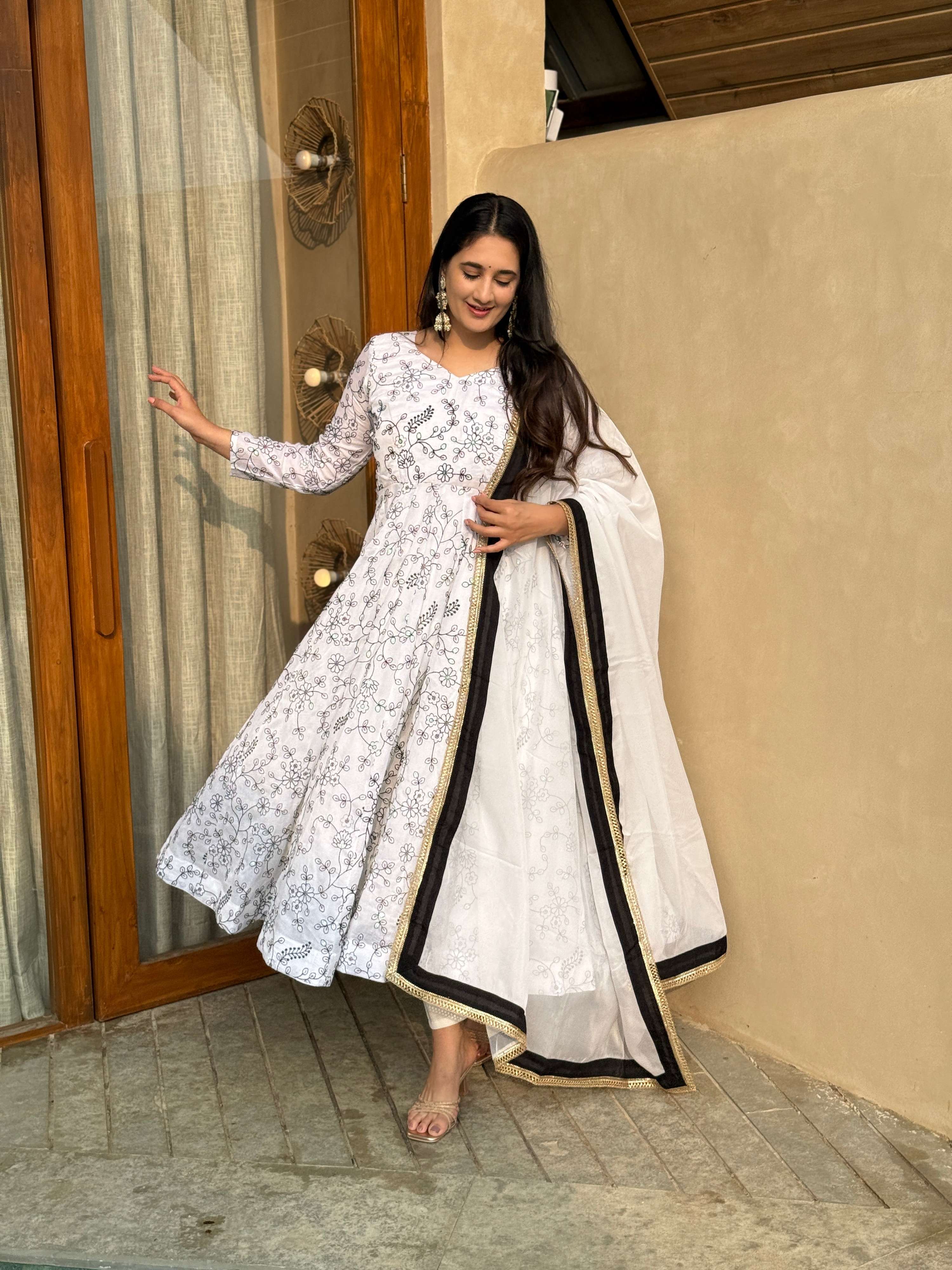 Yash Enterprise White Vichitra Silk Party Wear Embroidery Suit Set - Distacart