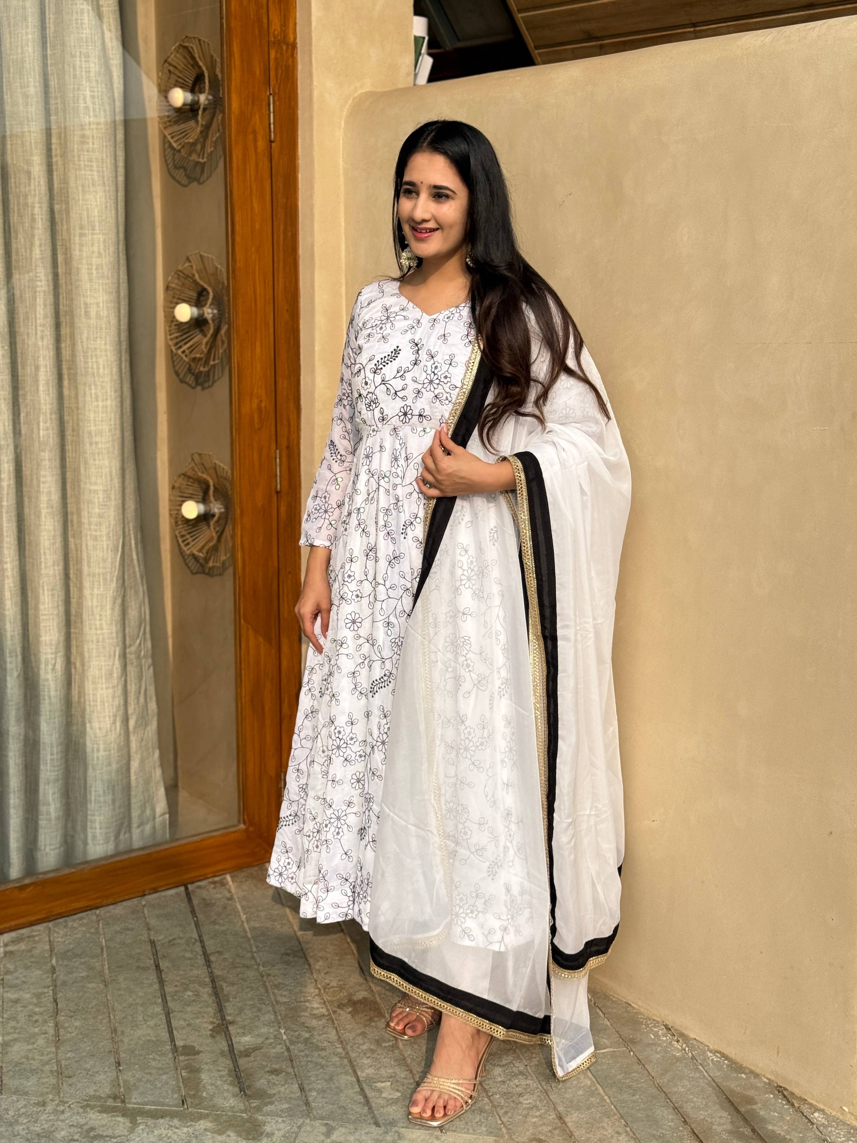 Yash Enterprise White Vichitra Silk Party Wear Embroidery Suit Set - Distacart