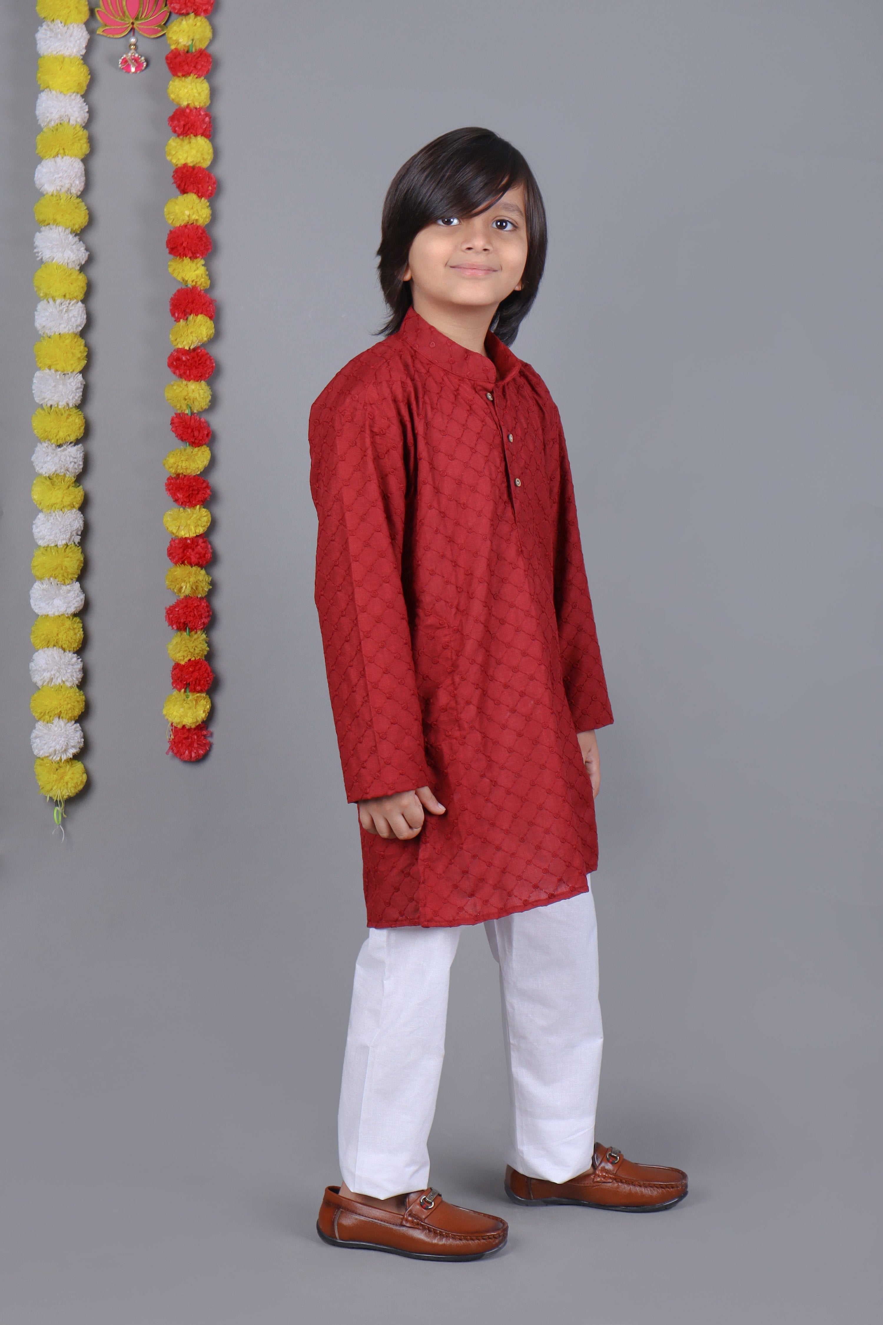 Bluesaanchi Red Chikankari Embroidery Kids Kurta Set – Elegant & Classic for Your Little One - Distacart