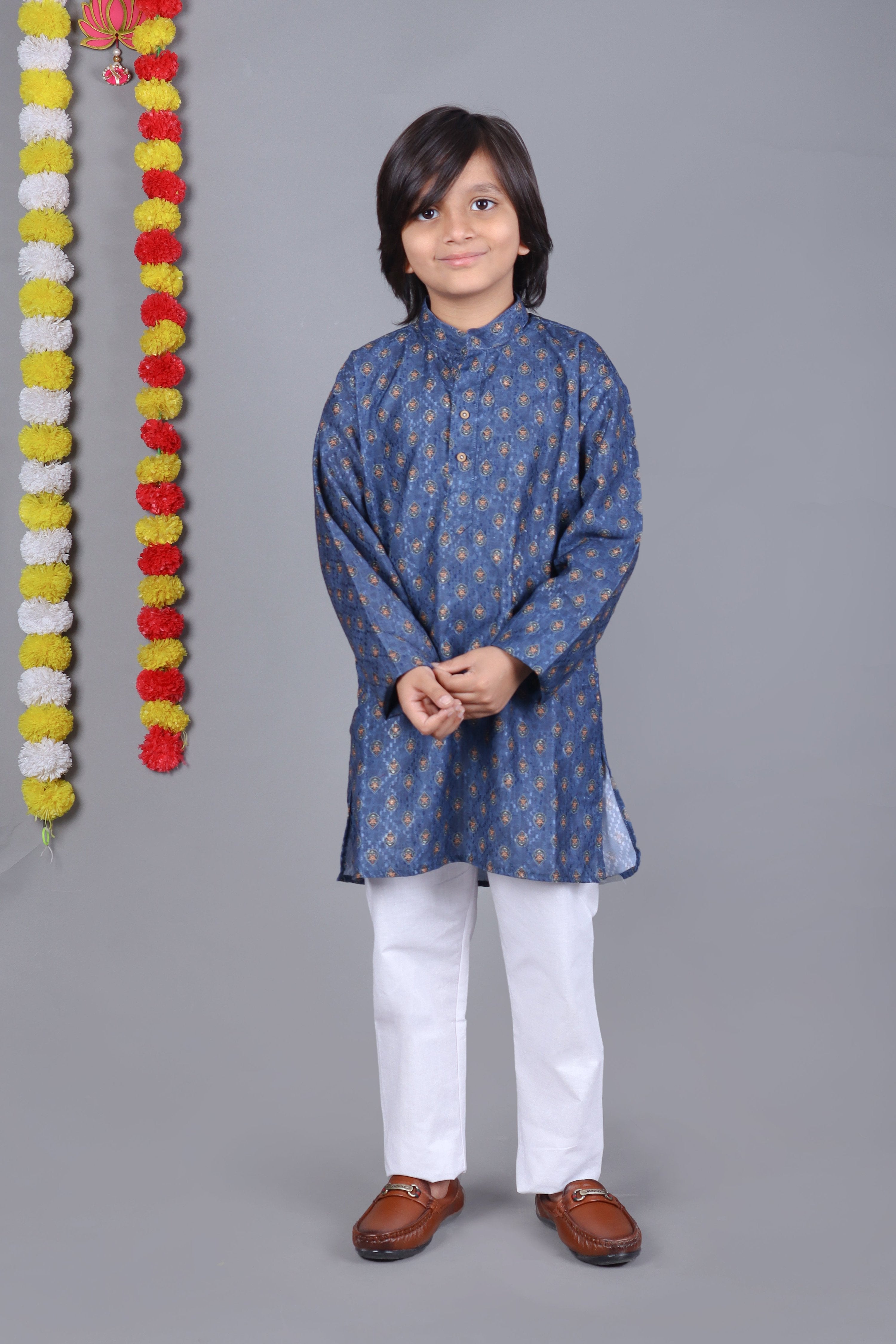 Bluesaanchi Blue Printed Kurta Set – Elegant & Classic for Your Little One - Distacart