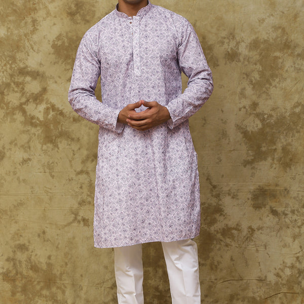 Bluesaanchi Men's Cotton Embroidered Kurta Set - Purple Floral - Distacart