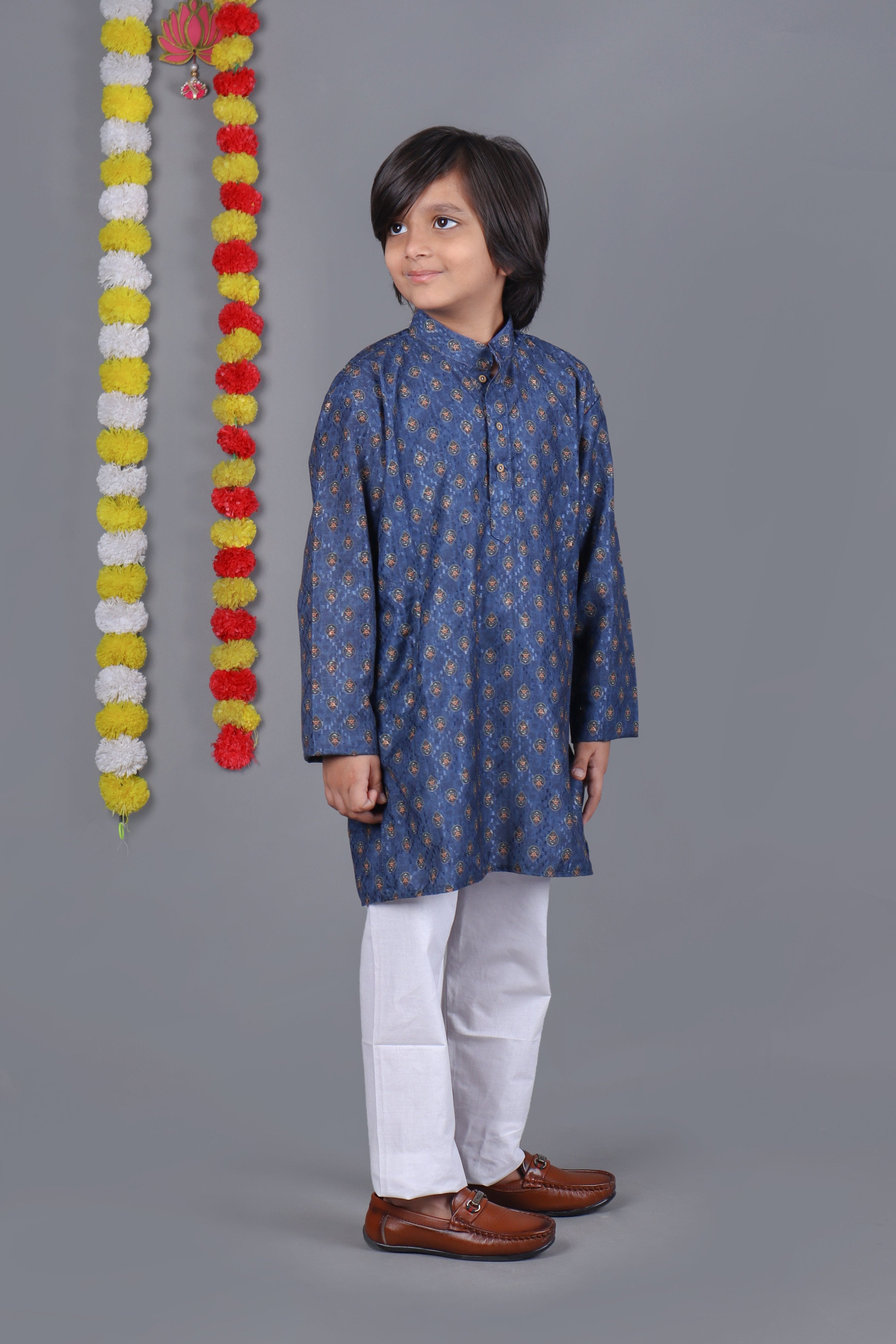 Bluesaanchi Blue Printed Kurta Set – Elegant & Classic for Your Little One - Distacart