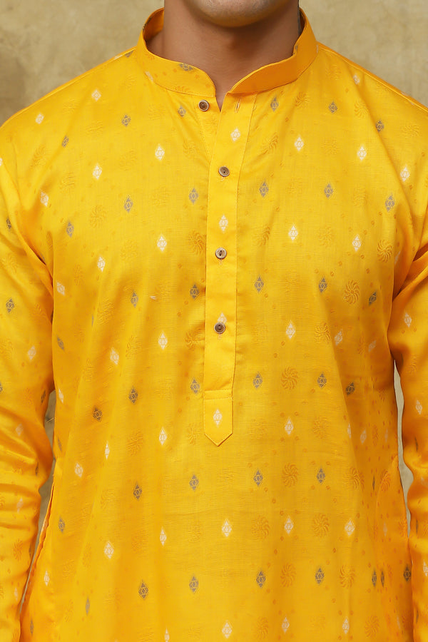 Bluesaanchi Men's Cotton Embroidered Kurta Set - Mustard