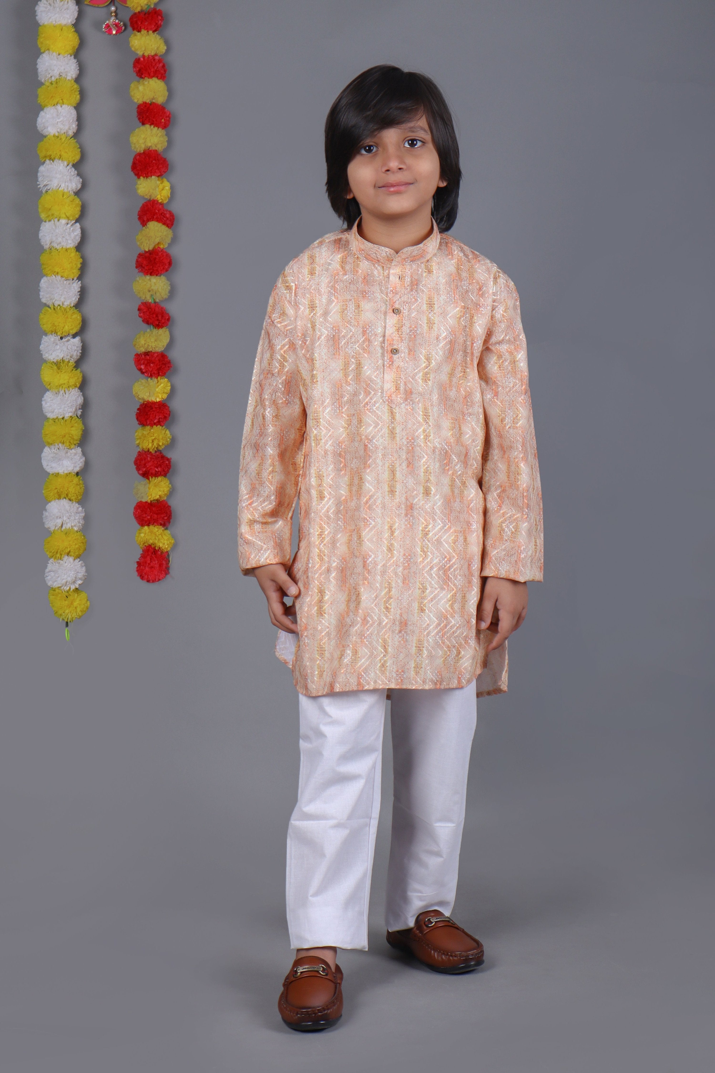 Bluesaanchi Dark Cream Printed Kurta Set – Elegant & Classic for Your Little One - Distacart