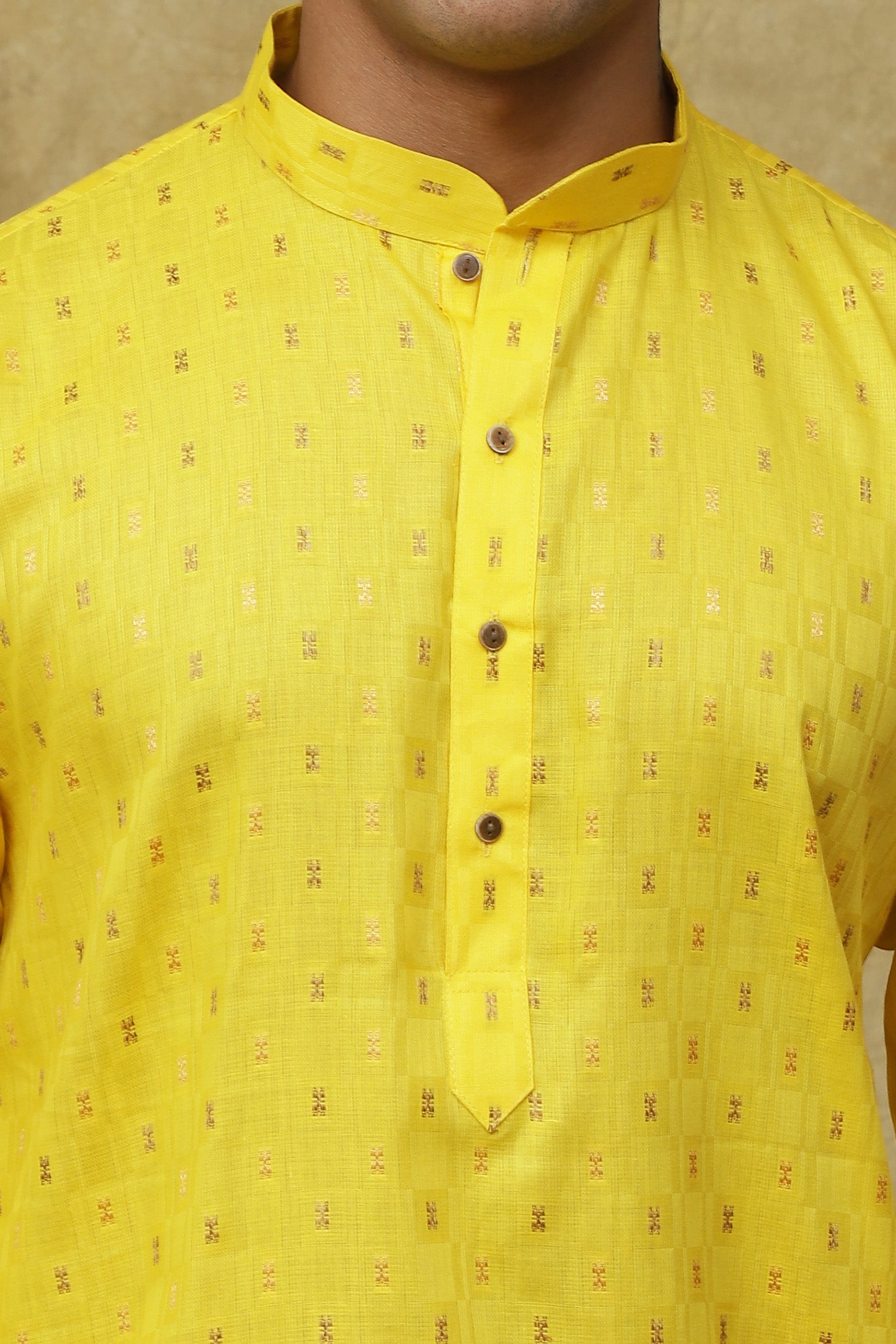 Bluesaanchi Men's Cotton Embroidered Kurta Set - Yellow Boota - Distacart