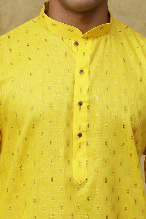 Bluesaanchi Men's Cotton Embroidered Kurta Set - Yellow Boota