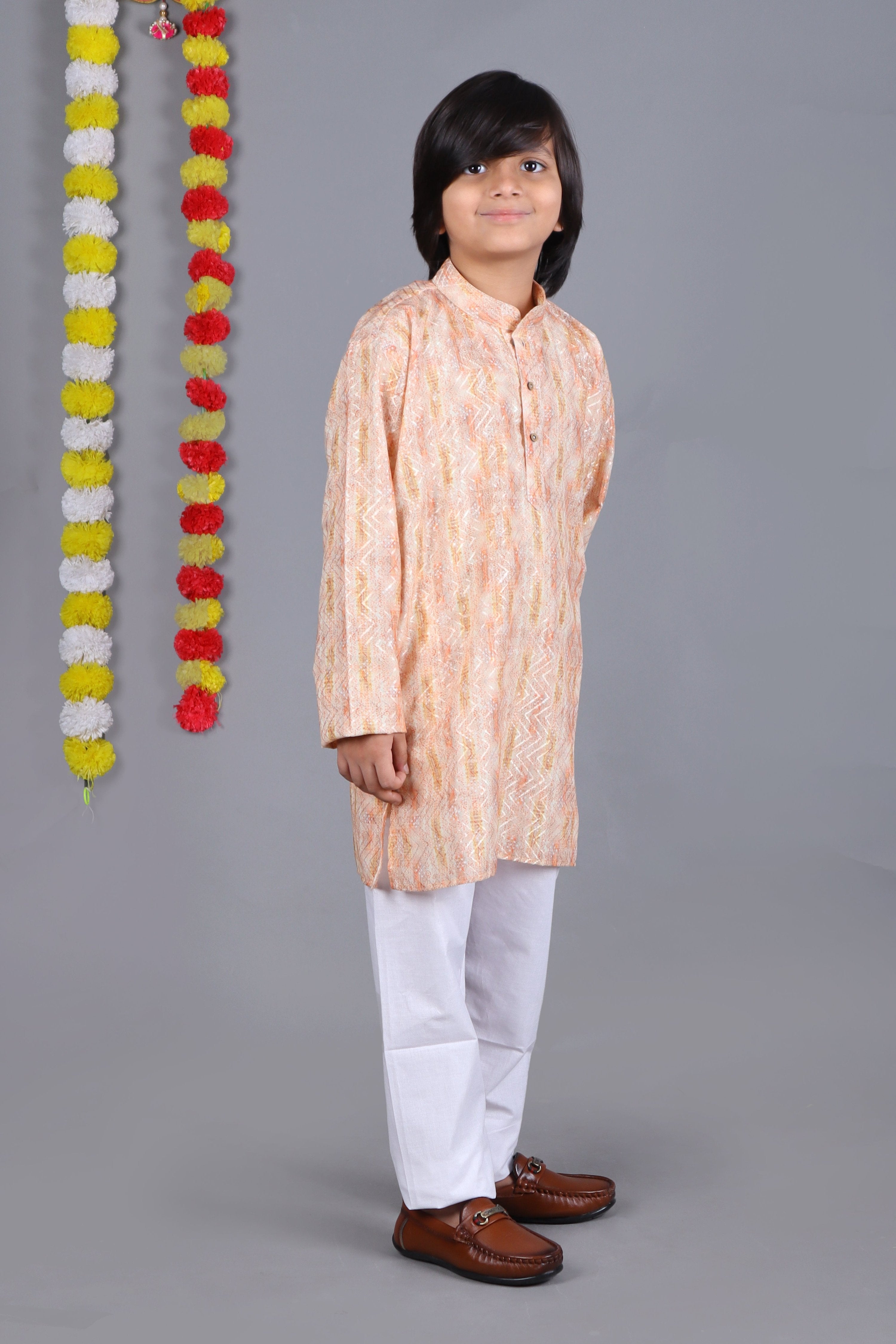Bluesaanchi Dark Cream Printed Kurta Set – Elegant & Classic for Your Little One - Distacart