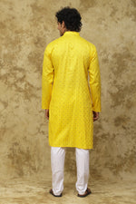Thumbnail for Bluesaanchi Men's Cotton Embroidered Kurta Set - Yellow Boota
