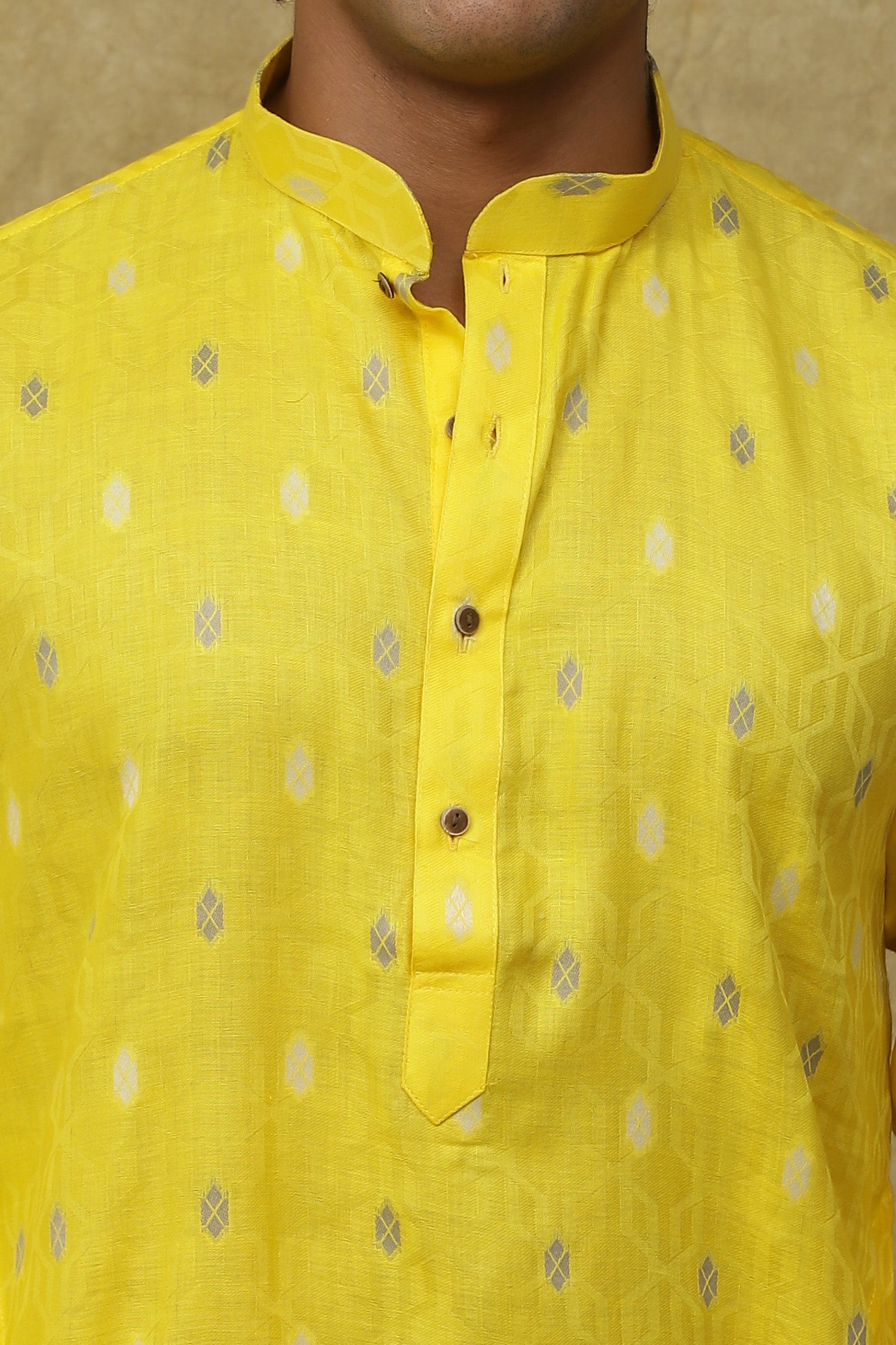 Bluesaanchi Men's Cotton Printed Kurta Set - Yellow Geometric - Distacart